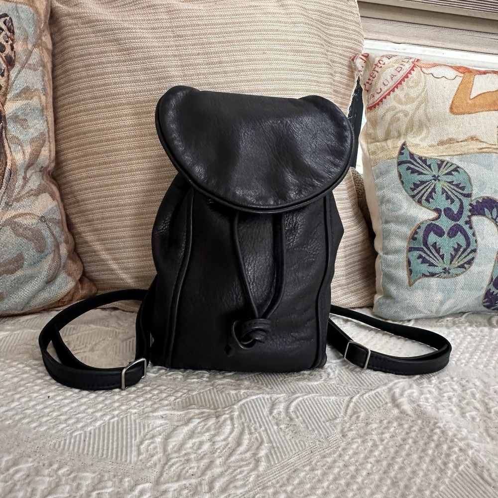 K. Bellum Handmade Full Grain Leather Mini Backpack 10x12" Black Super Soft USA